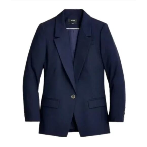 J. CREW Navy Willa Italian City Wool Stretch Blazer 1 Button Women's 8P Petite - Picture 2 of 12